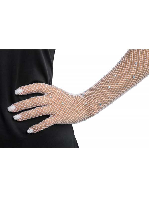 Gants filet blancs avec strass femme – Festival & scène (45 cm)
