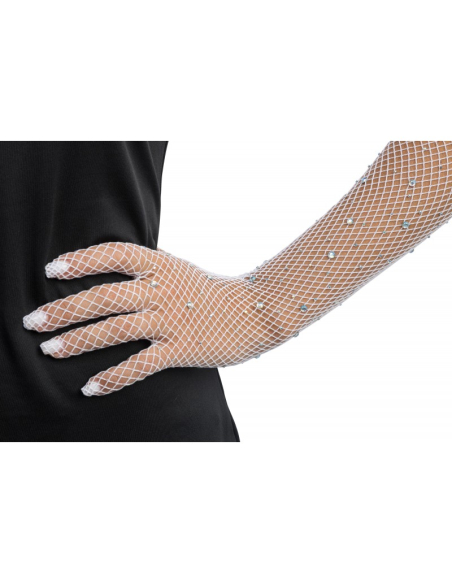 Gants filet blancs avec strass femme – Festival & scène (45 cm)