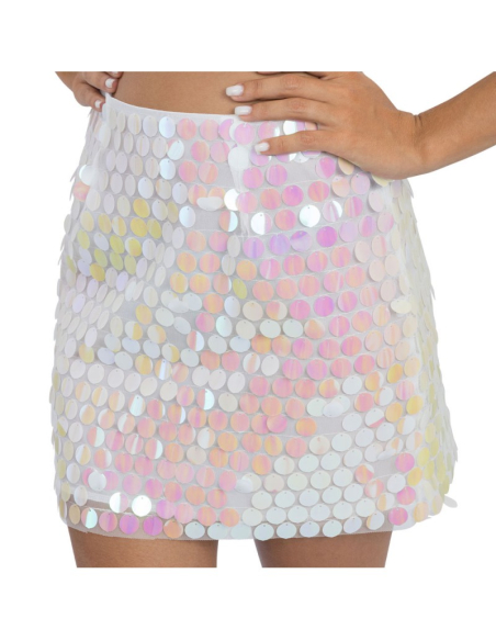 Jupe blanche à sequins irisés femme – Coupe droite scintillante