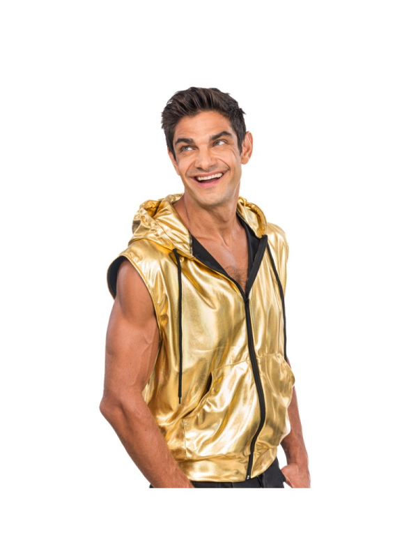 Veste sans manches dorée à capuche – Festival & scène homme