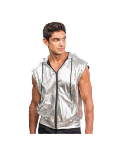 Veste argent sans manches à capuche pour homme – Style festival et électro 2