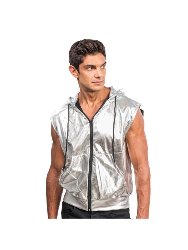 Veste argent sans manches à capuche pour homme – Style festival et électro