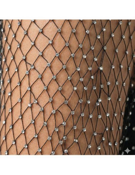 Top festival noir femme en maille résille & strass – Summer Festival