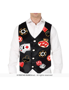 Gilet casino noir à motifs cartes – Taille unique adulte