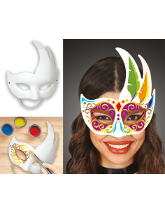 Masque vénitien à peindre avec élastique – Taille unique adulte