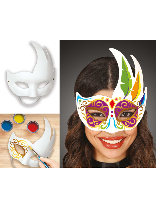 Masque vénitien à peindre avec élastique – Taille unique adulte