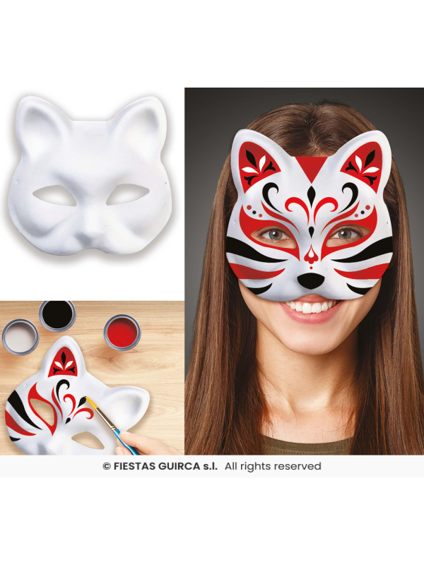 Masque de chat blanc à peindre – Atelier créatif & Carnaval (vendu par 6)