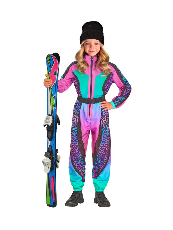 Combinaison de ski fille léopard multicolore rétro années 80 – Déguisement fun & carnaval