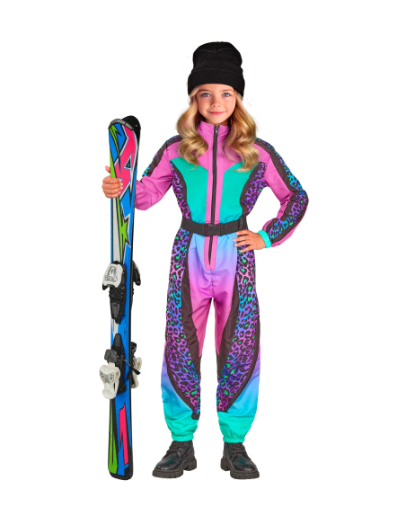 Combinaison de ski fille léopard multicolore rétro années 80 – Déguisement fun & carnaval