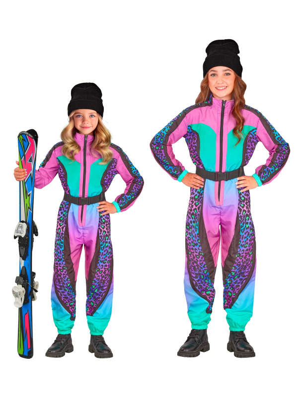 Combinaison de ski fille léopard multicolore rétro années 80 – Déguisement fun & carnaval