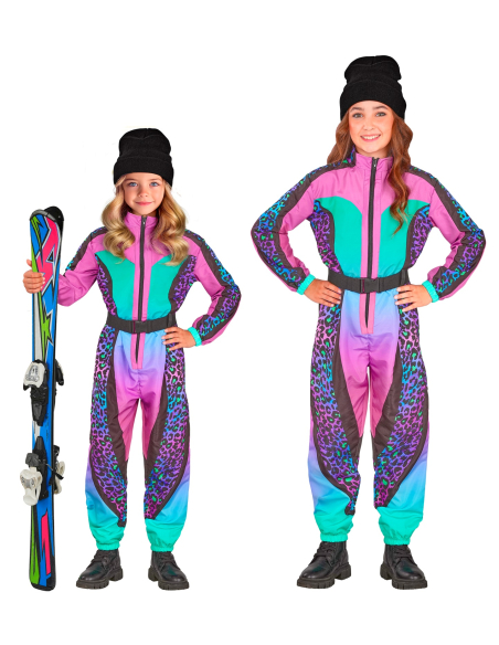 Combinaison de ski fille léopard multicolore rétro années 80 – Déguisement fun & carnaval