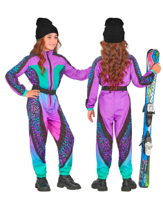 Combinaison de ski fille léopard multicolore rétro années 80 – Déguisement fun & carnaval
