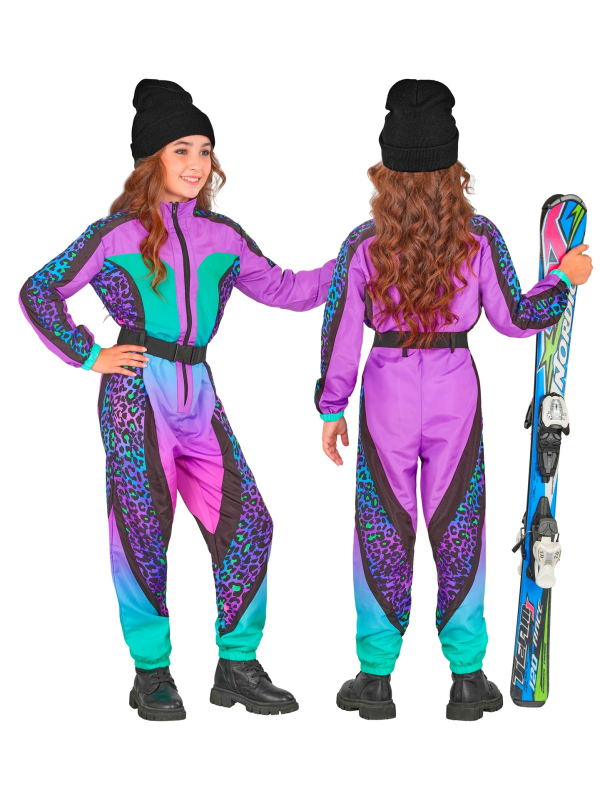 Combinaison de ski fille léopard multicolore rétro années 80 – Déguisement fun & carnaval