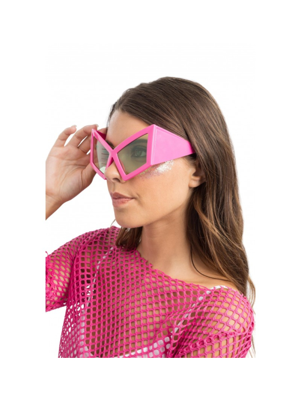 Lunettes roses XXL géométriques – Accessoire fun festival, carnaval & après-ski