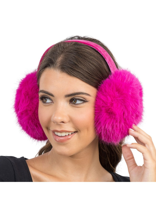Cache-oreilles pliables en fausse fourrure fuchsia – Accessoire festival & ski fun