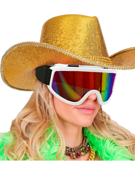 Lunettes Après-Ski Party Blanches – Visor Arc-en-ciel Festival & Soirée Hiver