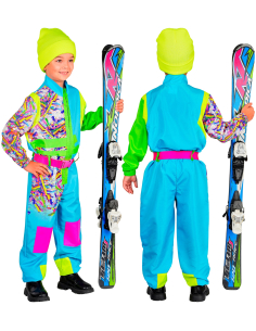 Déguisement de Ski Enfant Mixte Bleu-Vert Fluo Années 80 – Combinaison + Ceinture (4/5 à 14/16 ans) 2
