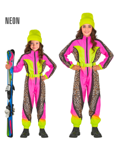 Combinaison de ski léopard rose & jaune néon fille/ado – Années 80 (avec ceinture) 2
