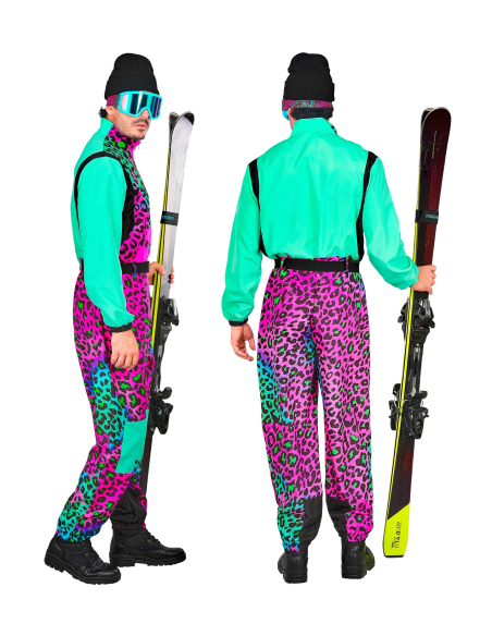 Combinaison de ski léopard multicolore fluo adulte – Années 80 (S à XXL)