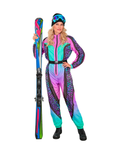 Déguisement Combinaison de ski années 80 femme – Fluo léopard violet & turquoise (S à XXL) 2