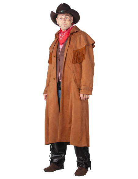 Manteau Cowboy Buffalo Ranger Homme Marron – Long Cache-Poussière Western à Franges