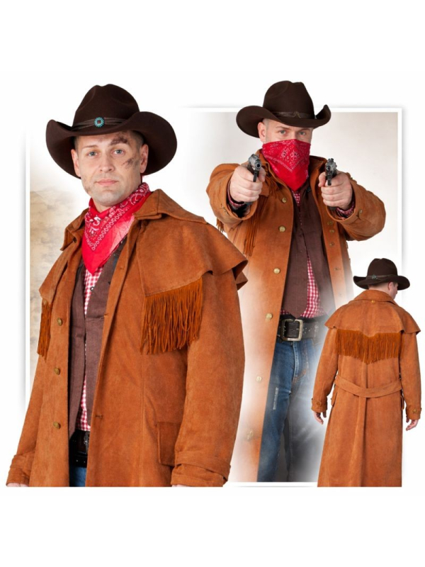 Manteau Cowboy Buffalo Ranger Homme Marron – Long Cache-Poussière Western à Franges