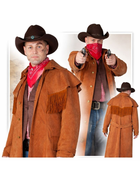 Manteau Cowboy Buffalo Ranger Homme Marron – Long Cache-Poussière Western à Franges