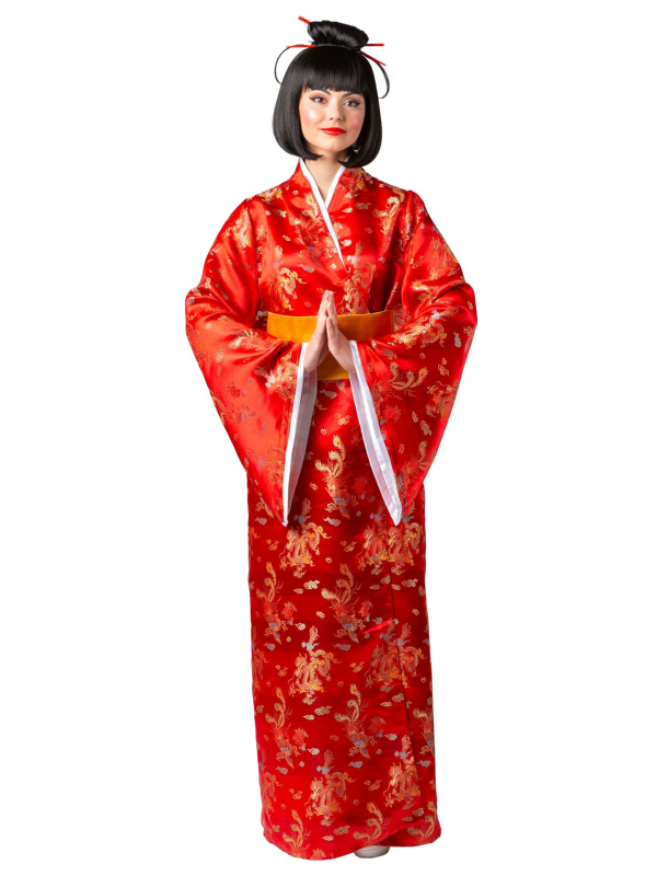 Déguisement Geisha Rouge Femme – Kimono Japonais Traditionnel avec Obi