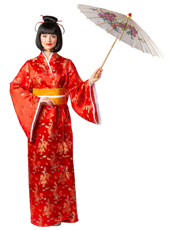 Déguisement Geisha Rouge Femme – Kimono Japonais Traditionnel avec Obi