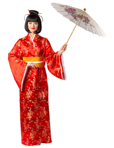 Déguisement Geisha Rouge Femme – Kimono Japonais Traditionnel avec Obi