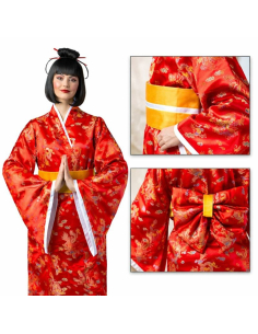 Déguisement Geisha Rouge Femme – Kimono Japonais Traditionnel avec Obi