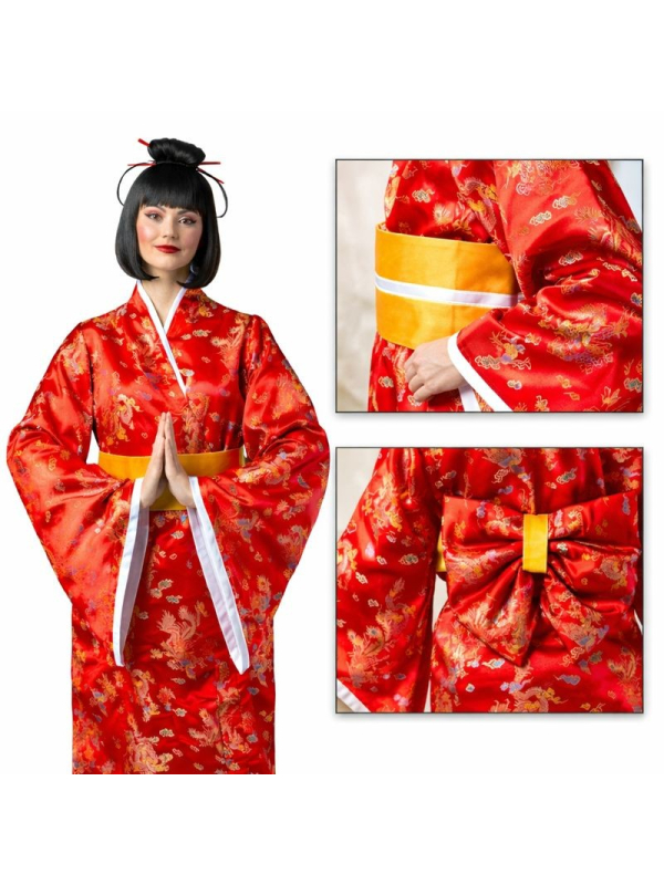 Déguisement Geisha Rouge Femme – Kimono Japonais Traditionnel avec Obi