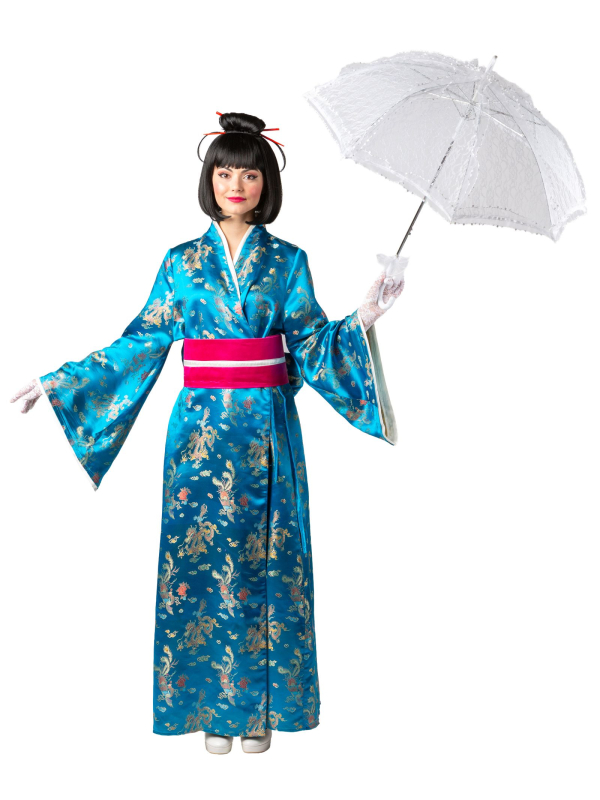 Kimono Bleu Femme – Déguisement Geisha Traditionnel avec Obi XXL