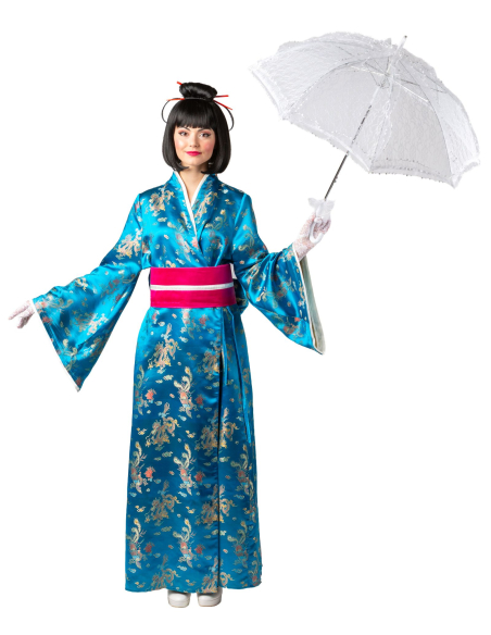 Kimono Bleu Femme – Déguisement Geisha Traditionnel avec Obi XXL
