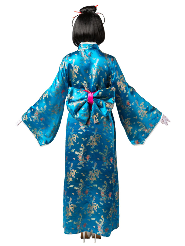 Kimono Bleu Femme – Déguisement Geisha Traditionnel avec Obi XXL