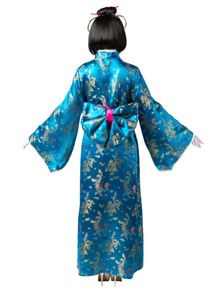 Kimono Bleu Femme – Déguisement Geisha Traditionnel avec Obi XXL