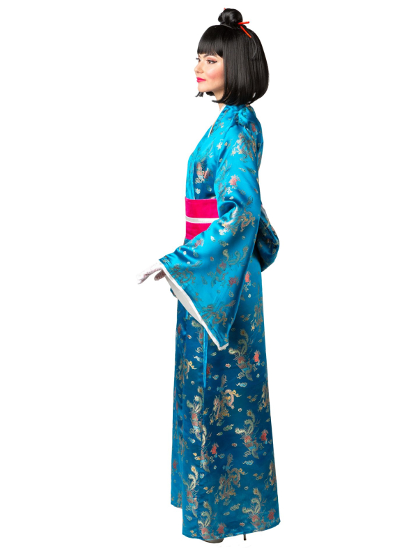 Kimono Bleu Femme – Déguisement Geisha Traditionnel avec Obi XXL