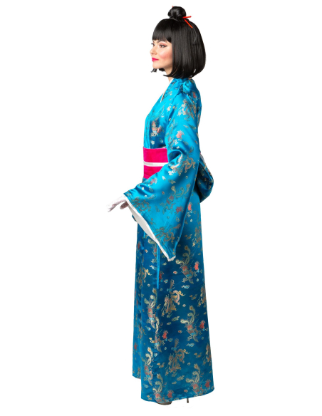 Kimono Bleu Femme – Déguisement Geisha Traditionnel avec Obi XXL