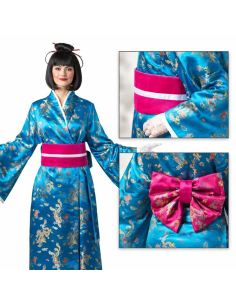 Kimono Bleu Femme – Déguisement Geisha Traditionnel avec Obi XXL