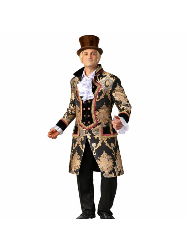 Veste Baroque Homme en Brocart Noir & Or – Costume Marquis Premium