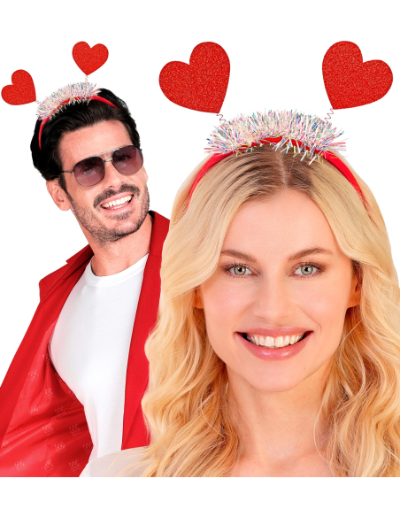 Serre-tête rouge cœurs pailletés – Accessoire Saint-Valentin & EVJF