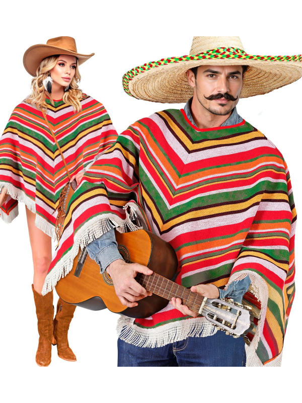 Poncho mexicain adulte mixte – Taille unique (style authentique)