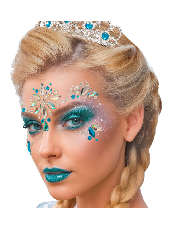 Bijoux visage Princesse des Glaces – Strass visage bleus & argentés