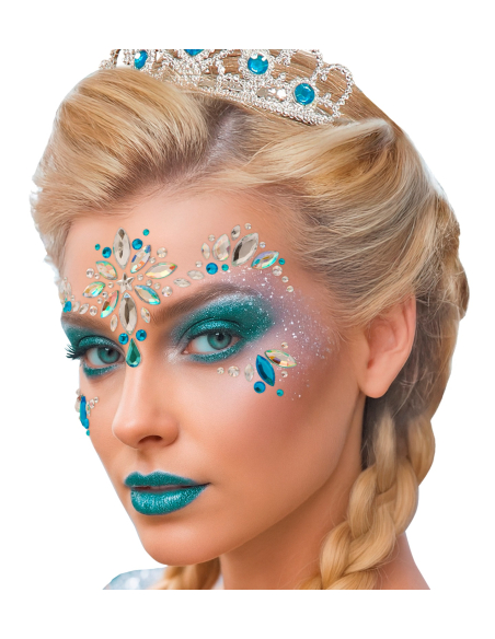 Bijoux visage Princesse des Glaces – Strass visage bleus & argentés