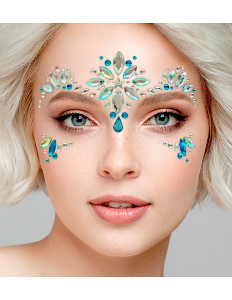 Bijoux visage Princesse des Glaces – Strass visage bleus & argentés