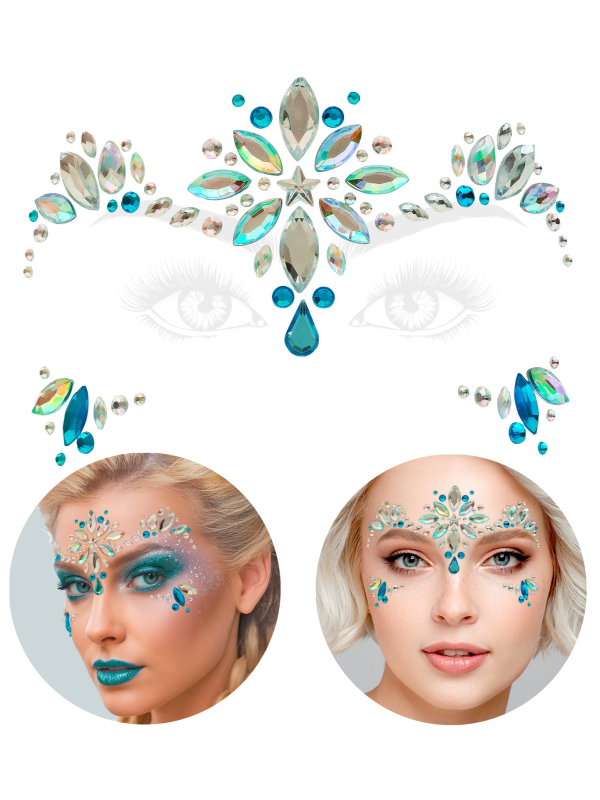 Bijoux visage Princesse des Glaces – Strass visage bleus & argentés