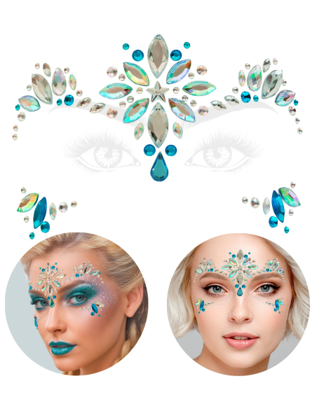 Bijoux visage Princesse des Glaces – Strass visage bleus & argentés