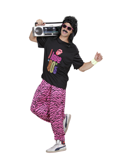 Pantalon baggy Années 80 zébré rose homme – Look disco & rétro