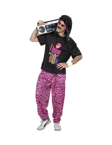Pantalon baggy Années 80 zébré rose homme – Look disco & rétro