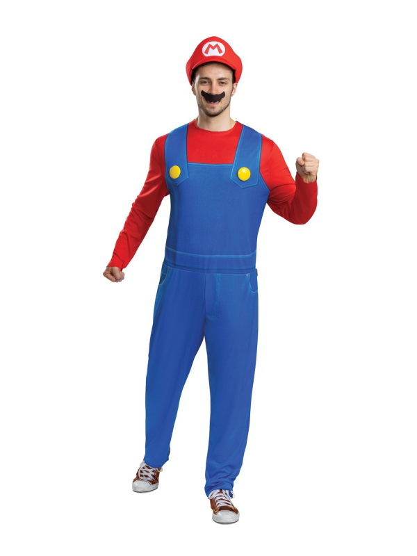 Super Mario™ – Costume Mario Elevated Classic adulte (S/M & L/XL) – Combinaison + casquette + moustache adhésive